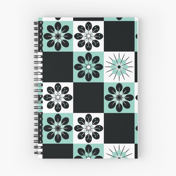 Item preview, Summer Picnic Aqua Turquoise Black Check Flowers Vintage Retro 50s 60s 70s MCM Mid Centrury Modern Mod designed and sold by LoreliDesigns.