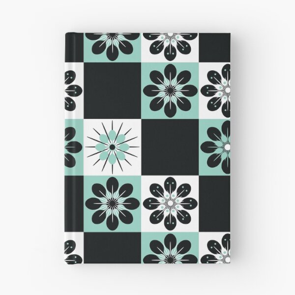 Item preview, Summer Picnic Aqua Turquoise Black Check Flowers Vintage Retro 50s 60s 70s MCM Mid Centrury Modern Mod designed and sold by LoreliDesigns.