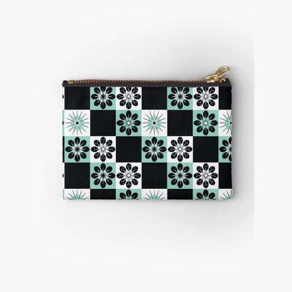 Item preview, Picnic de verano Aqua Turquoise Black Check Flowers Vintage Retro 50s 60s 70s MCM Mid Centrury Modern Mod designed and sold by LoreliDesigns.