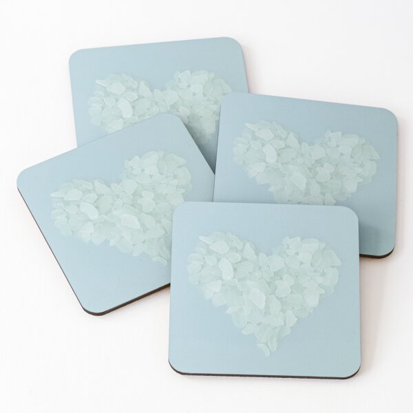 Item preview, Pale Sea Glass in Heart Shape on Light Gray Blue Background Beach Décor designed and sold by Beachy.
