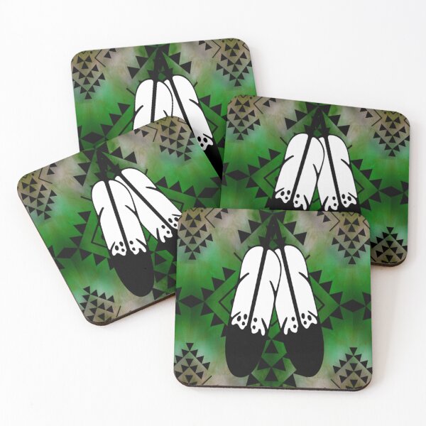 Item preview, Tan / Green Gradient /  Black Double Feather Native Print designed and sold by JMWCD.