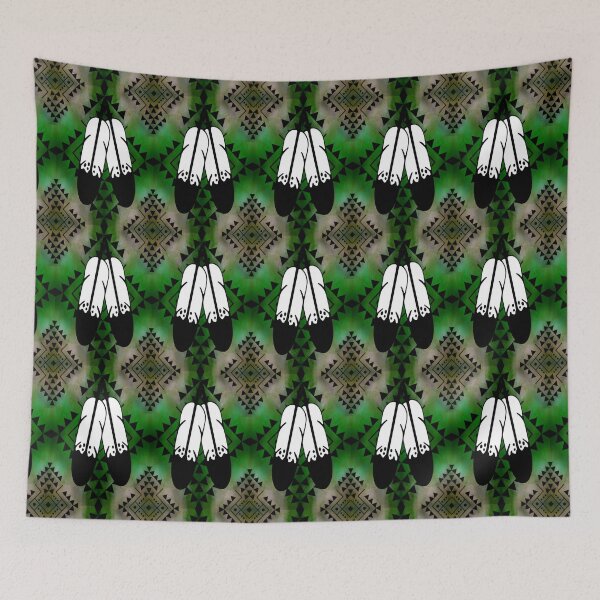 Item preview, Tan / Green Gradient /  Black Double Feather Native Print designed and sold by JMWCD.