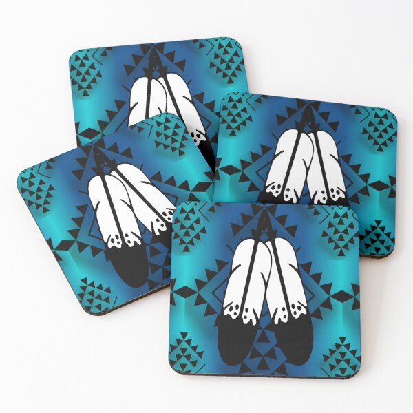 Item preview, Navy /  Bright Turquoise/ Gradient Double Feather Native Print designed and sold by JMWCD.