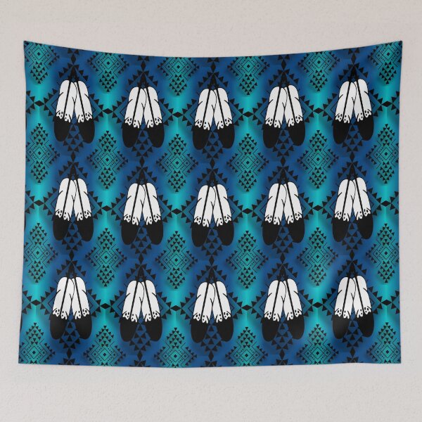 Item preview, Navy /  Bright Turquoise/ Gradient Double Feather Native Print designed and sold by JMWCD.