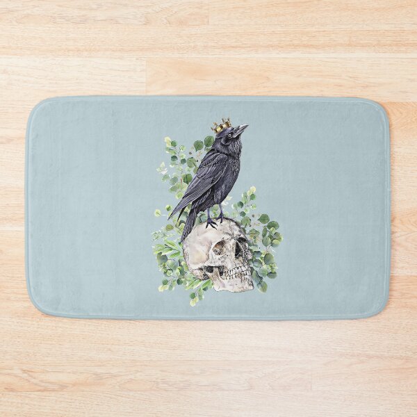 Item preview, Black raven with skull and crow, skeleton leaves eucaliptus leaves designed and sold by Collagedream.