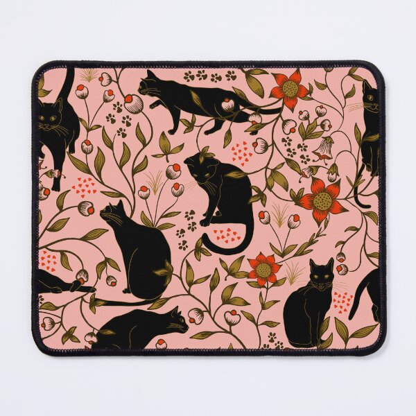 Item preview, Cats In The Garden - Floral Cats + Flowers - Black Cats on Pink designed and sold by Carrie Cantwell Art.