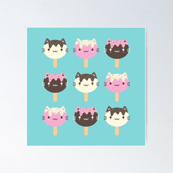 Kawaii Summer Ice Lolly Popsicle Cats Poster