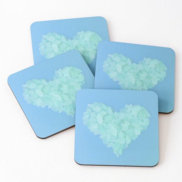 Item preview, Pale Sea Glass in Heart Shape on Light Blue Background Beach Décor designed and sold by Beachy.