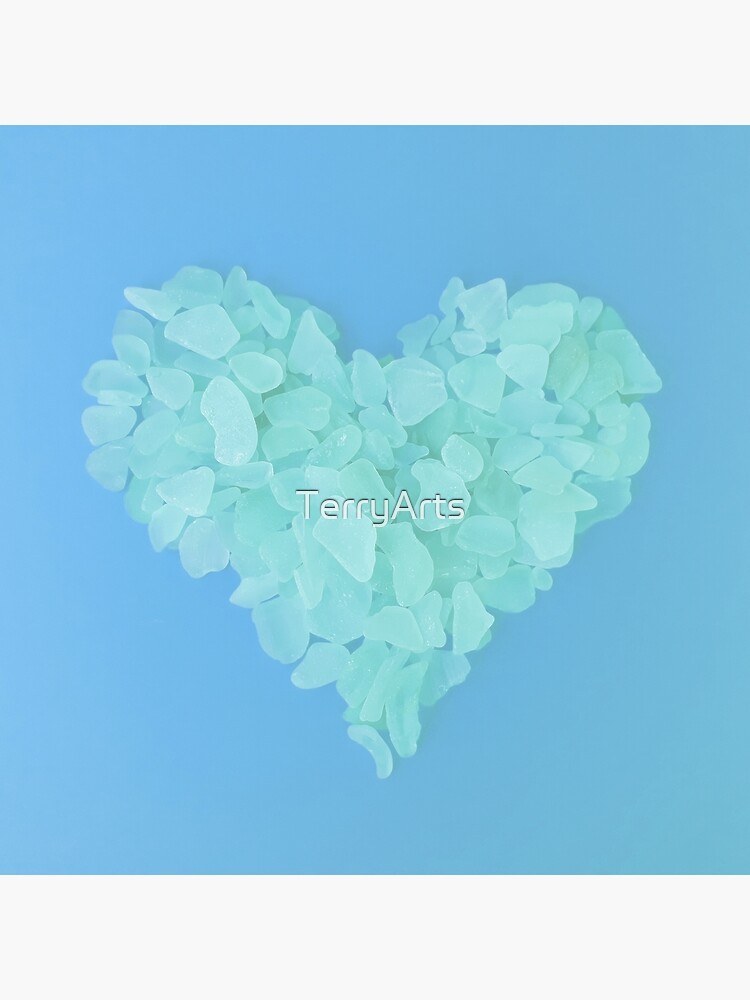 Soft Blue Sea Glass in Heart Shape on Lilac Background Soft Girl