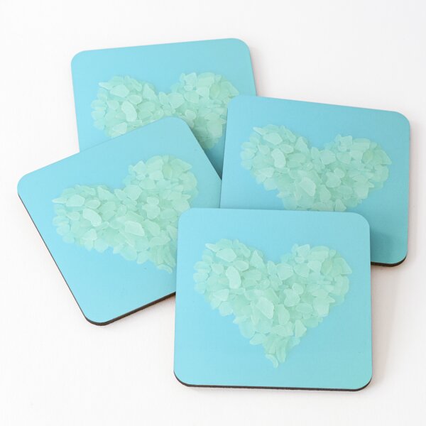 Item preview, Pale Sea Glass in Heart Shape on Light Cyan Blue Background Beach Décor designed and sold by Beachy.
