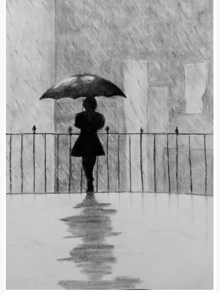 Girl in the Rain Drawing by Ray Ratzlaff - Pixels