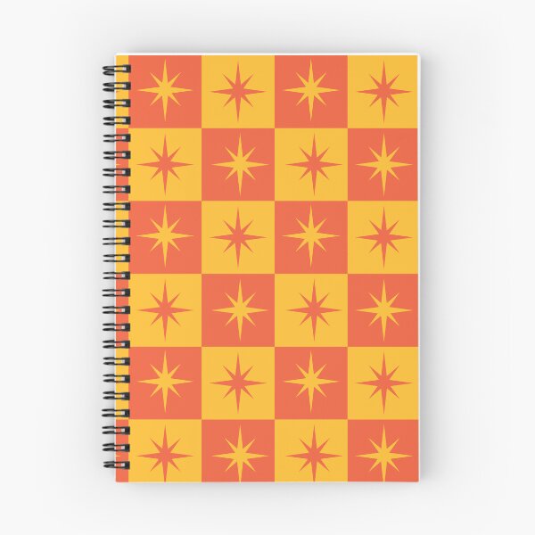 Item preview, Mid century modern starbursts on orange checkerboards pattern  designed and sold by Yasminepatterns .