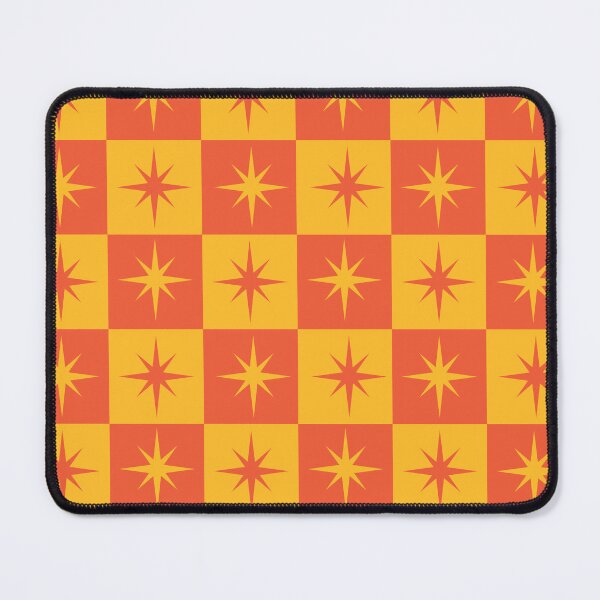 Item preview, Mid century modern starbursts on orange checkerboards pattern  designed and sold by Yasminepatterns .