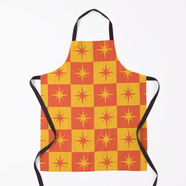 Item preview, Mid century modern starbursts on orange checkerboards pattern designed and sold by Yasminepatterns .