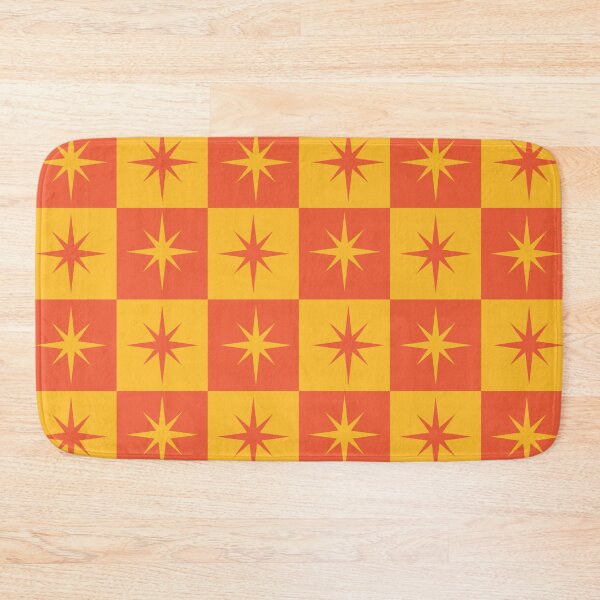 Item preview, Mid century modern starbursts on orange checkerboards pattern  designed and sold by Yasminepatterns .