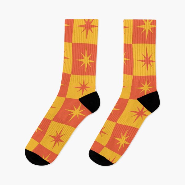 Item preview, Mid century modern starbursts on orange checkerboards pattern  designed and sold by Yasminepatterns .