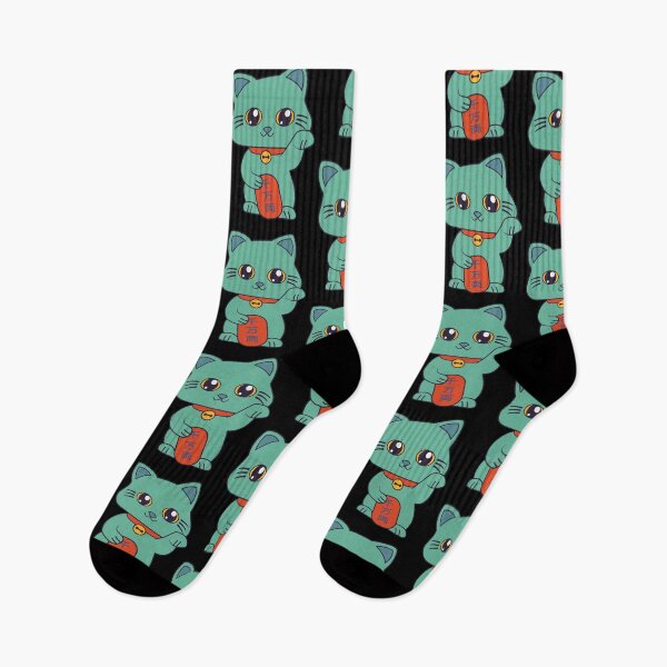 Item preview, Kawaii Green Maneki Neko Cat designed and sold by Happy Puppy Print On Demand.