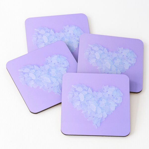 Item preview, Soft Blue Sea Glass in Heart Shape on Lilac Background Soft Girl Aesthetic Beach Vibes designed and sold by Beachy.