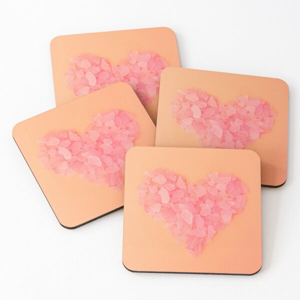 Item preview, Pink Sea Glass in Heart Shape on Pastel Peachy Pink Background Beach Vibes designed and sold by Beachy.