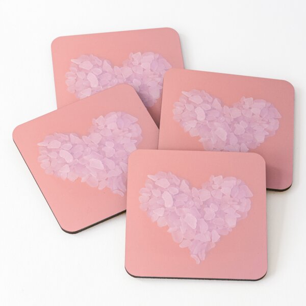 Item preview, Lilac Sea Glass in Heart Shape on Dusty Pink Background Pink Coastal Décor designed and sold by Beachy.