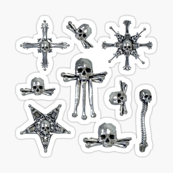 Skulls Sticker Pack 02 (Skull Jewelry Metal Silver Skulls) Sticker