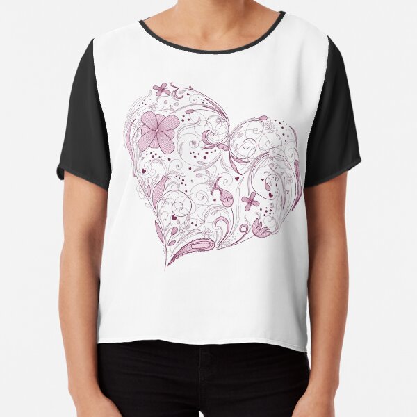 Flowered Love Heart for Valentine's Day Chiffon Top