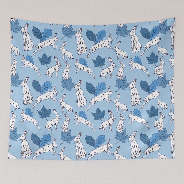 Item preview, White hare on blue background designed and sold by Superdoodledo.