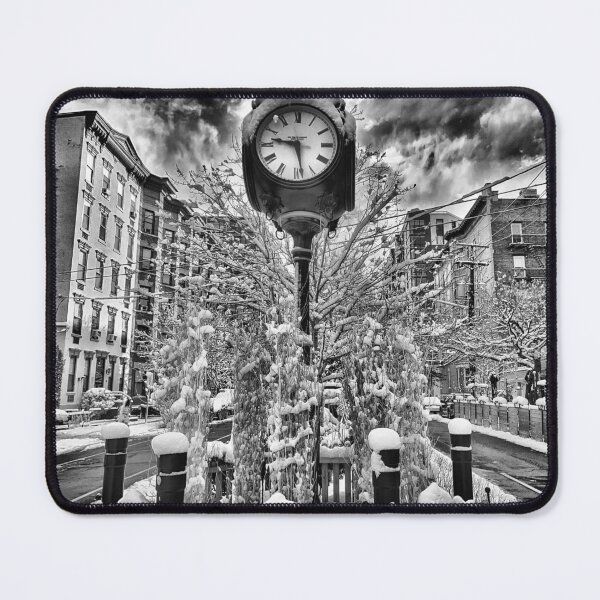 Item preview, Hoboken Clock on 11th and Washington Snow designed and sold by Kurt Gardiner.