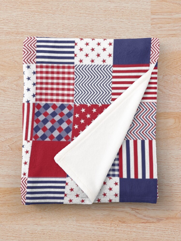 "USA Americana Patchwork Red White & Blue Quilt" Throw Blanket by podartist Redbubble