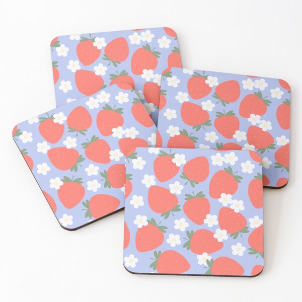 Item preview, Cute Strawberries and White Flowers on a Blue Background designed and sold by Jessa Moon.