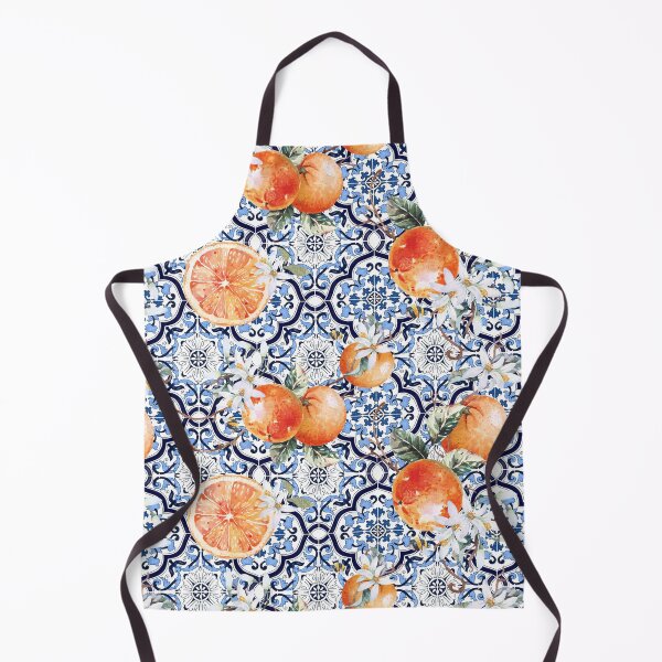 Item preview, Blue Ornate Orange Citrus Floral Mediterranean Sicilian Tile designed and sold by SydneyPapierCo.