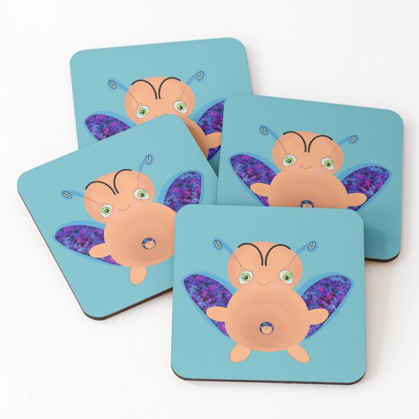 Item preview, OOAK INDIE ART - Flying Baa Bug Monster with Baby - blue green background designed and sold by FlippinTurtles.
