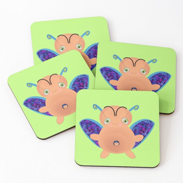 Item preview, OOAK INDIE ART - Flying Baa Bug Monster with Baby - lime green background designed and sold by FlippinTurtles.