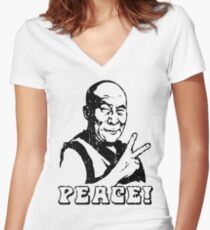 Dalai Lama Peace Sign T-Shirt Women's Fitted V-Neck T-Shirt