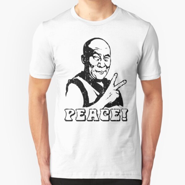 Dalai Lama Peace Sign T-Shirt Slim Fit T-Shirt