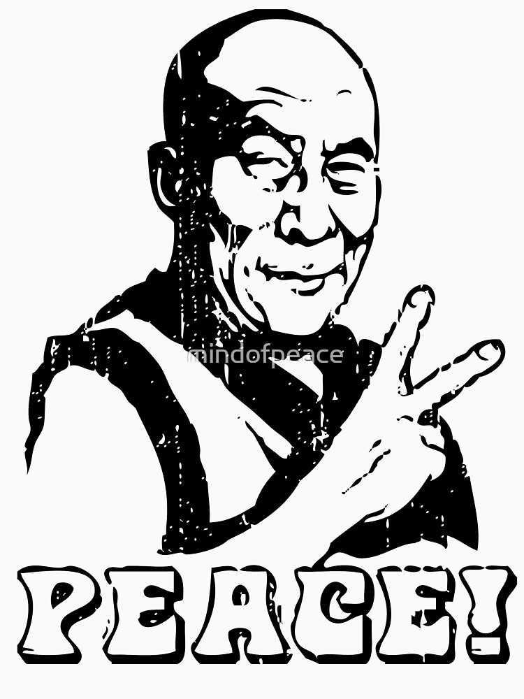 Artwork view, Dalai Lama Peace Sign T-Shirt designed and sold by mindofpeace