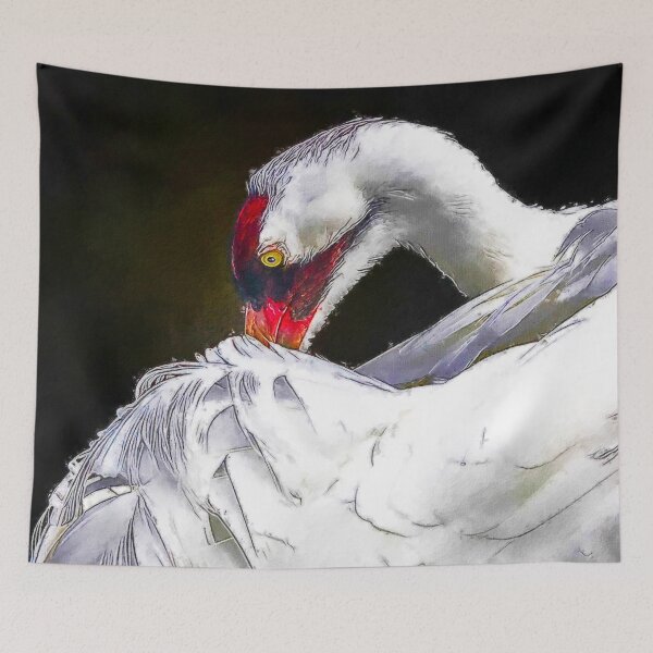 Aperçu de l'œuvre Peinture à l'huile mignonne d'oiseau de grue blanche, adorable grue blanche, grue blanche Grus Americana, oiseau sauvage de grue blanche créée et vendue par Trendymotion.