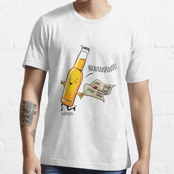 Vintage Nude Beer Pocket T-shirt Double Sided Graphic YELLOW Tan