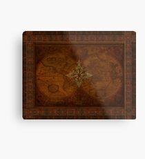 Steampunk Compass Rose & Antique Map Metal Print