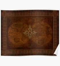 Steampunk Kompass Rose & antike Karte Poster