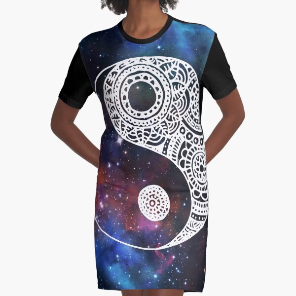 Galaxy Yin Yang Graphic T-Shirt Dress
