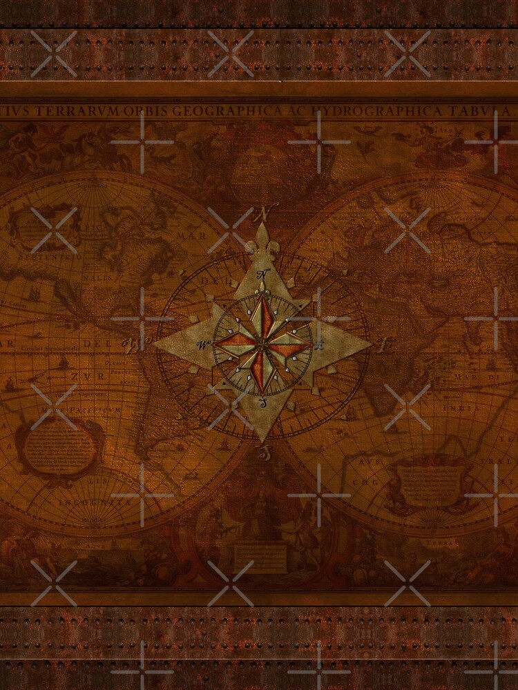 Steampunk Compass Rose & Antique Map by RavenPrints