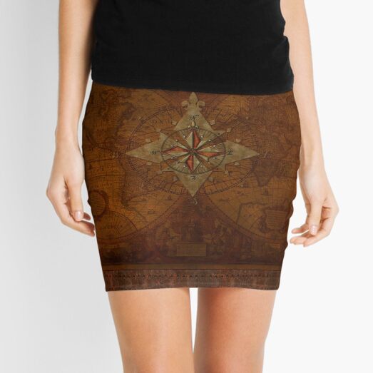 Steampunk Compass Rose & Antique Map Mini Skirt