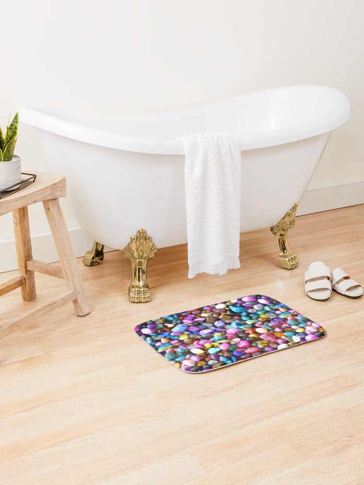 Thumbnail 2 of 6, Bath Mat, Colorful Naturally Polished Rocks Design designed and sold by CoupleCrafters.