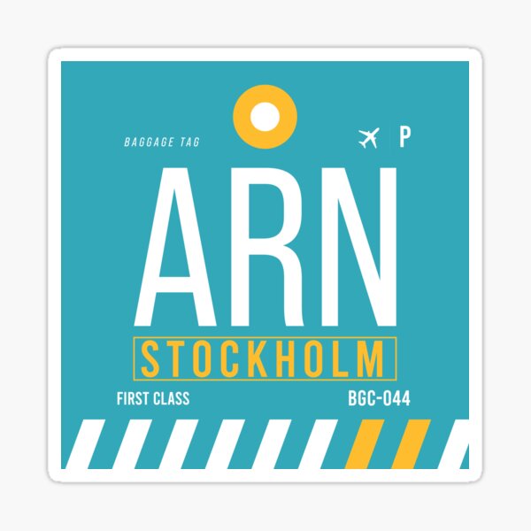 Item preview, Stockholm ARN - Luggage Tag Airport Stockholm Throw Pillow designed and sold by Cockpitstore.