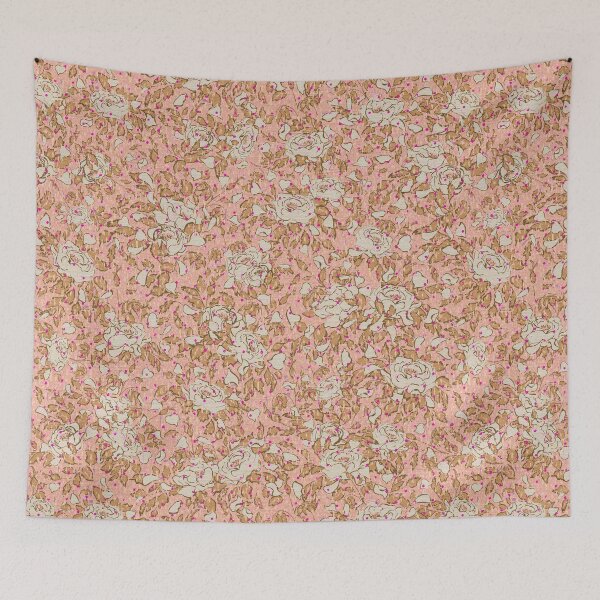 Item preview, vintage pink Boho Roses on sumptuous rustic linen texture designed and sold by Ruth Cadioli.