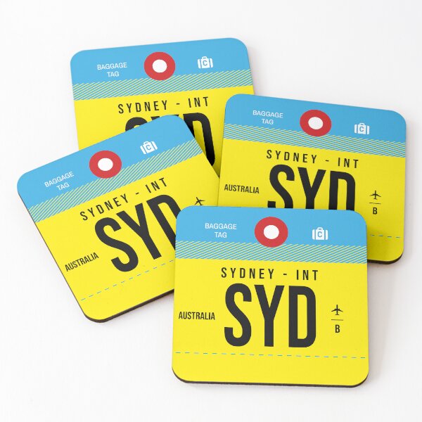 Aperçu de l'œuvre Sydney SYD - Étiquette de bagage Aéroport Sydney Coussin créée et vendue par Cockpitstore.
