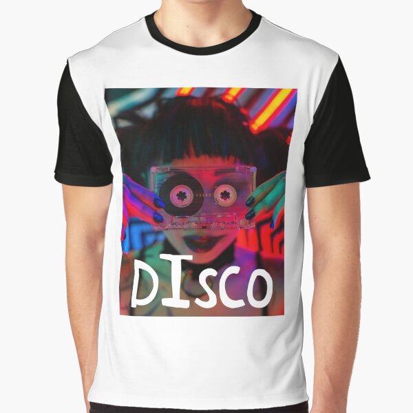 Disco Girl with Vintage Cassette Tape Graphic T-Shirt