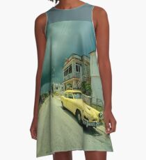 Yellow storm car A-Line Dress