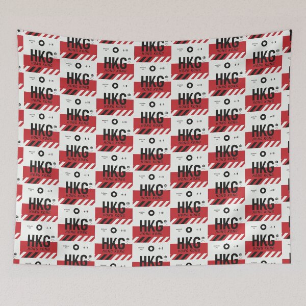 Aperçu de l'œuvre Hong Kong HKG - Étiquette de bagage Aéroport Hong Kong Coussin créée et vendue par Cockpitstore.